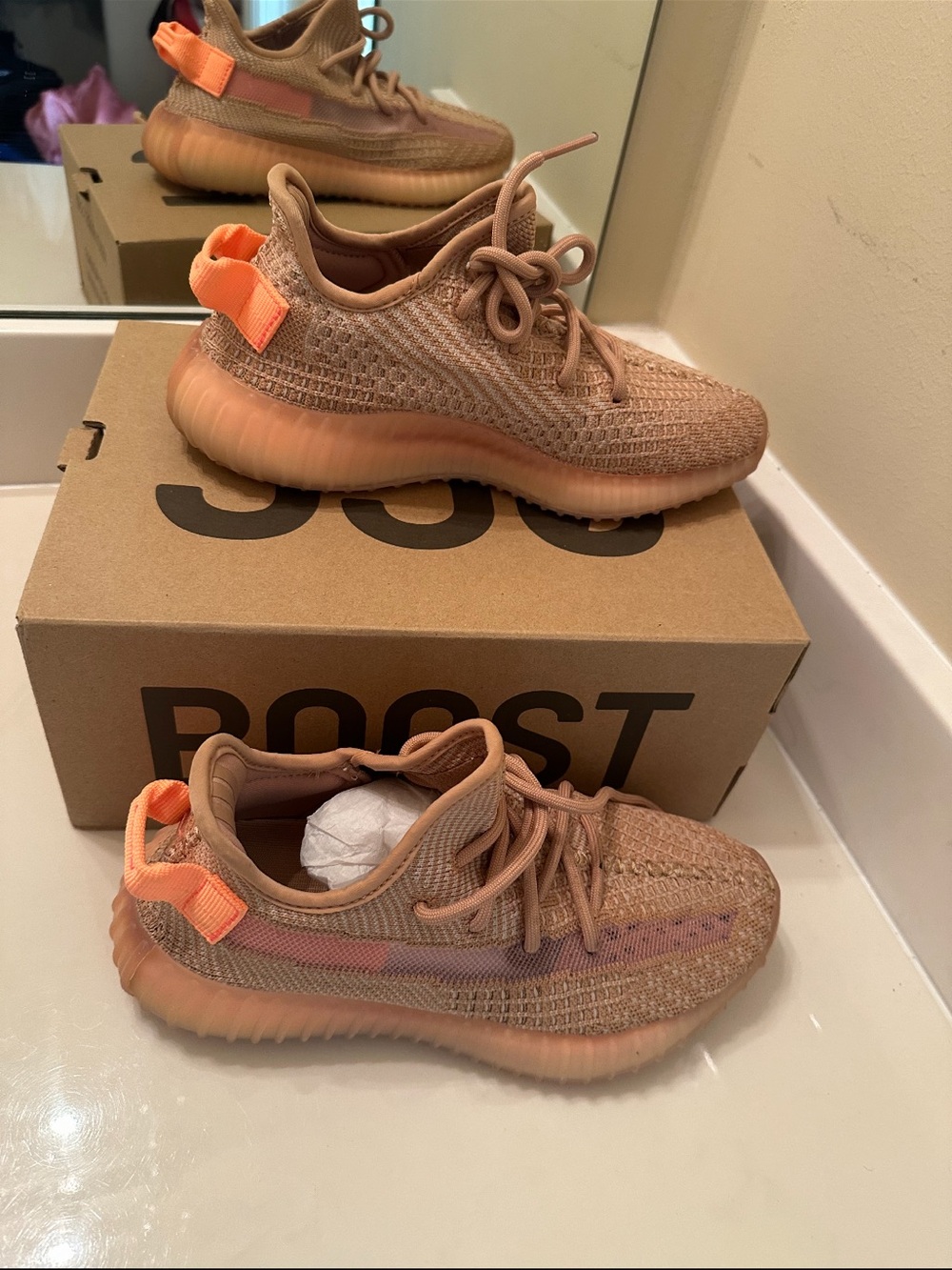 Yeezy Boost 350 V2 Clay/Orange Knit Sneakers